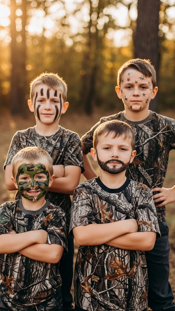 056 Group Duck Dynasty Face Paint Ideas for Kids – Camo Beards Stripes - Themed Ideas