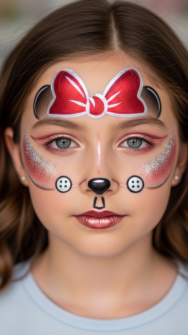 057 Trendy Minnie Mouse Face Painting Ideas with Modern and Metallic Design - Themed Ideas