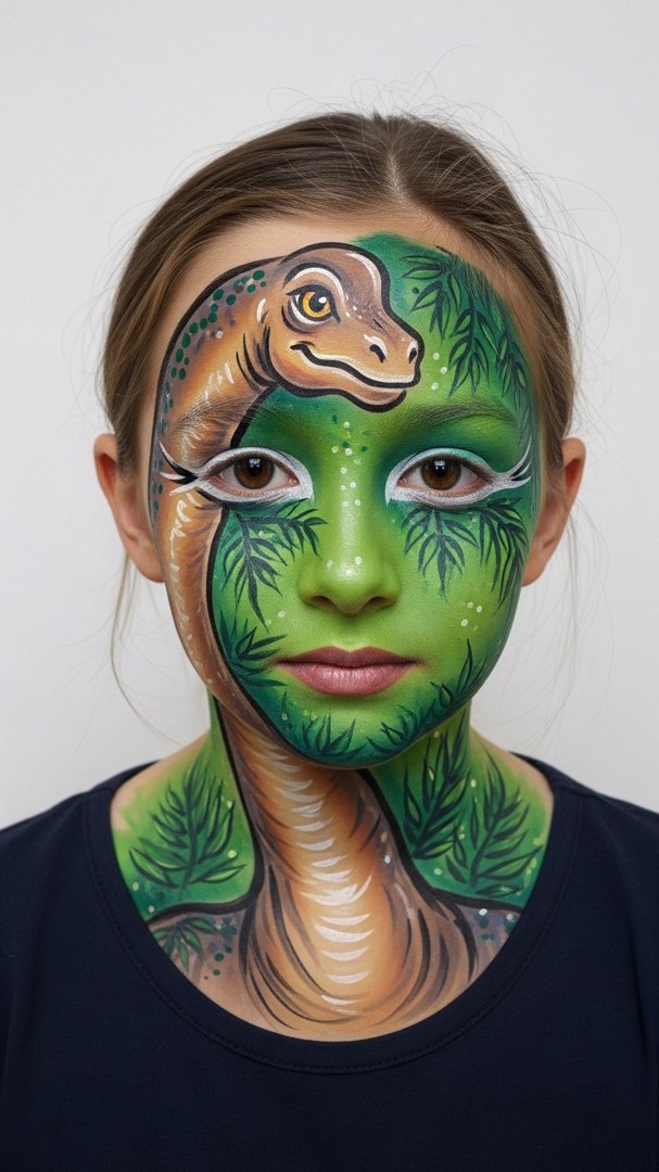 058 Unique Brachiosaurus Dinosaur Face Paint Ideas with Nature Inspired Details - Themed Ideas