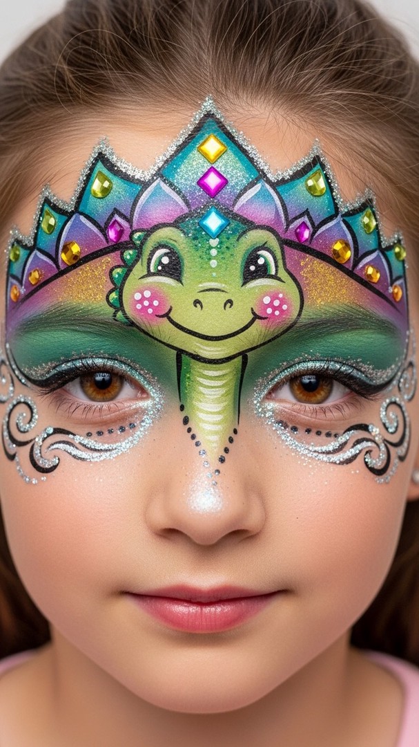 059 Magical Dinosaur Princess Face Painting Ideas for Girls Who Love Dinos and Glam - Themed Ideas