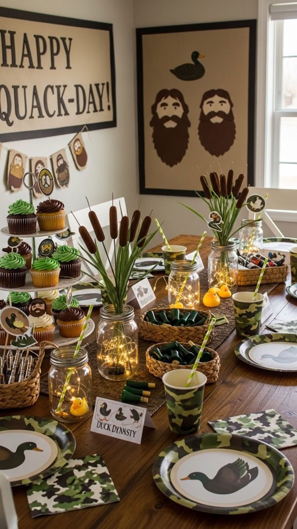 062 Duck Dynasty diy party decorations using mason jars and duck themed crafts - Themed Ideas