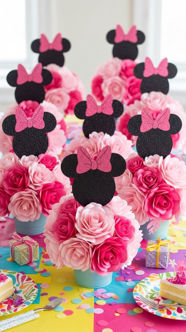 062 Easy DIY Minnie Mouse party centerpiece ideas using budget friendly supplies - Themed Ideas