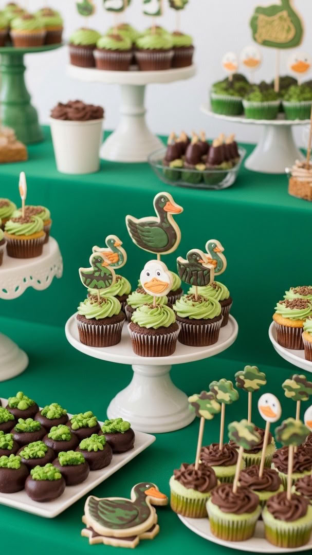 063 Duck Dynasty dessert table decorations with cupcakes camo cookies and rustic treats - Themed Ideas