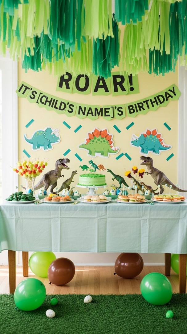 064 Cheap dinosaur party decorations with easy DIY centerpiece ideas for kids - Themed Ideas