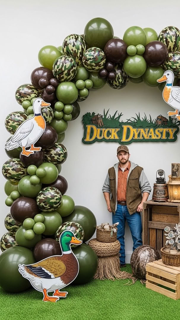 064 Duck Dynasty balloon decorations in camo colors with duck cutouts and party props - Themed Ideas