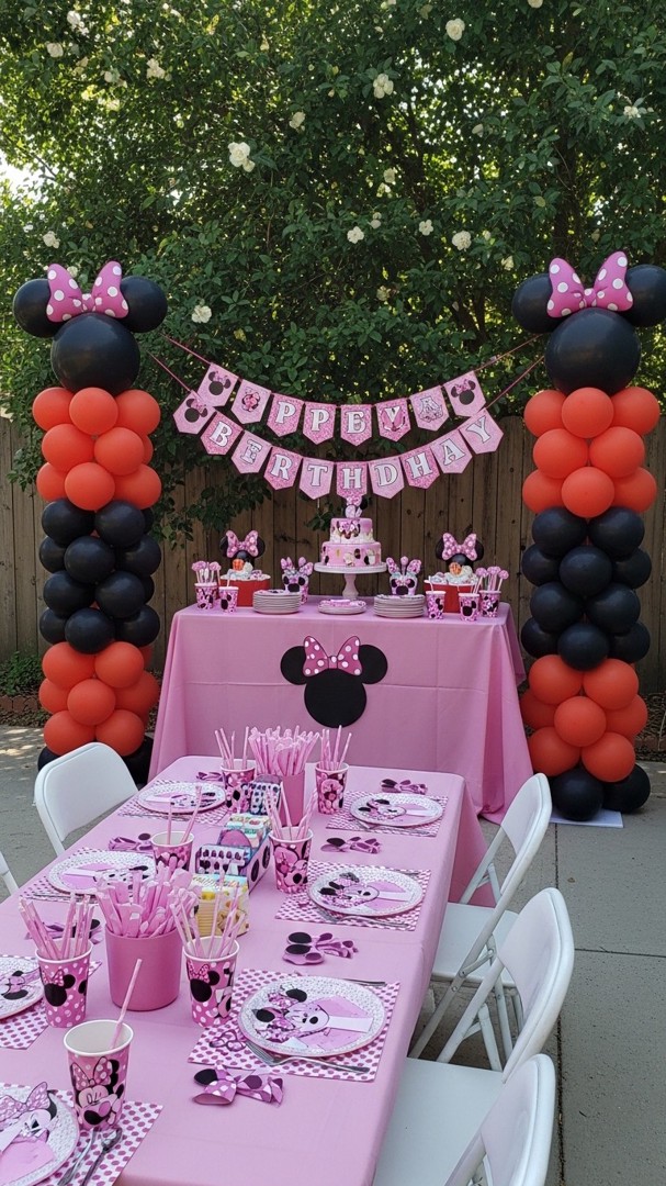 065 Outdoor Minnie Mouse birthday party decor with DIY details and themed fun - Themed Ideas