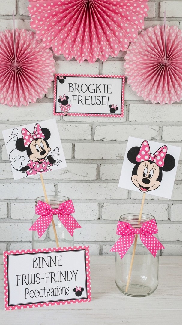 066 Budget Minnie Mouse cheap party decorations using printables and repurposed decor - Themed Ideas