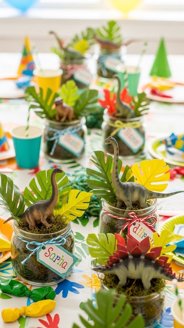066 Creative dinosaur party centerpiece ideas with toys and natural elements - Themed Ideas