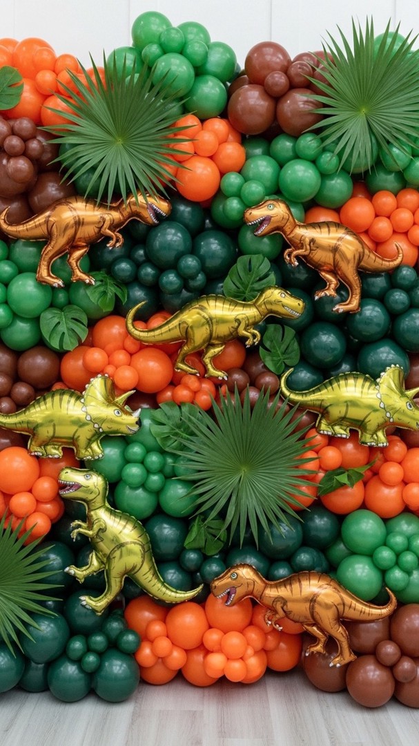 068 Dinosaur balloon wall and photo booth backdrop for birthday party decor - Themed Ideas