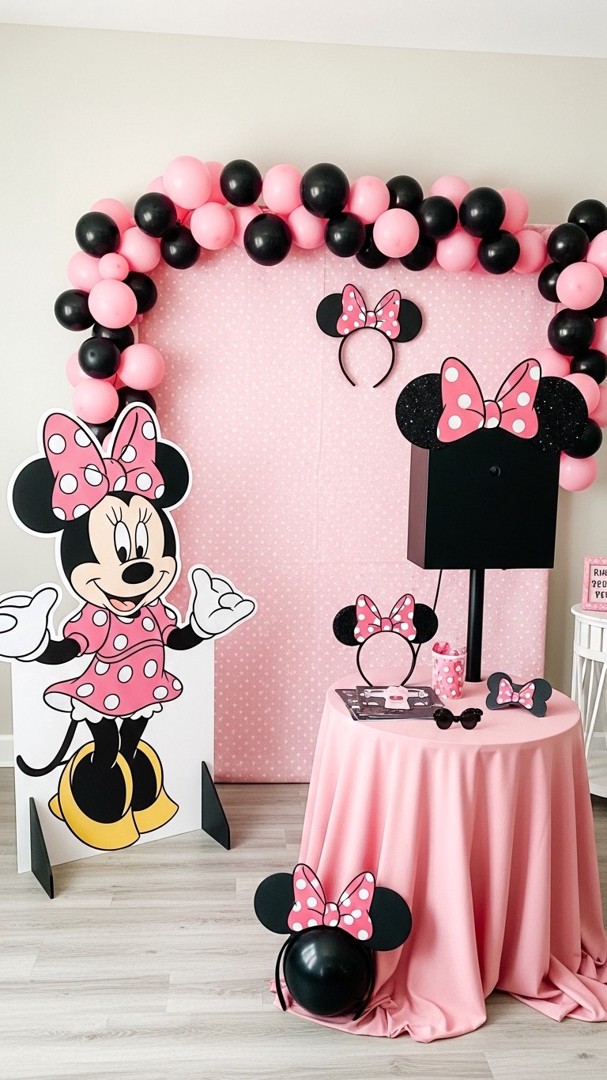 068 Fun Minnie Mouse party backdrop ideas for a kid friendly birthday photo booth - Themed Ideas