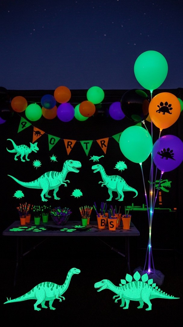 070 Unique glow in the dark dinosaur birthday party decor ideas for older kids - Themed Ideas