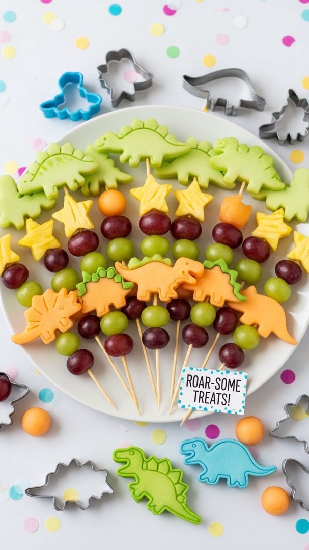071 Fun Dinosaur Snacks Ideas Fruity Skewers for Kids Dinosaur Themed Birthday Party - Themed Ideas