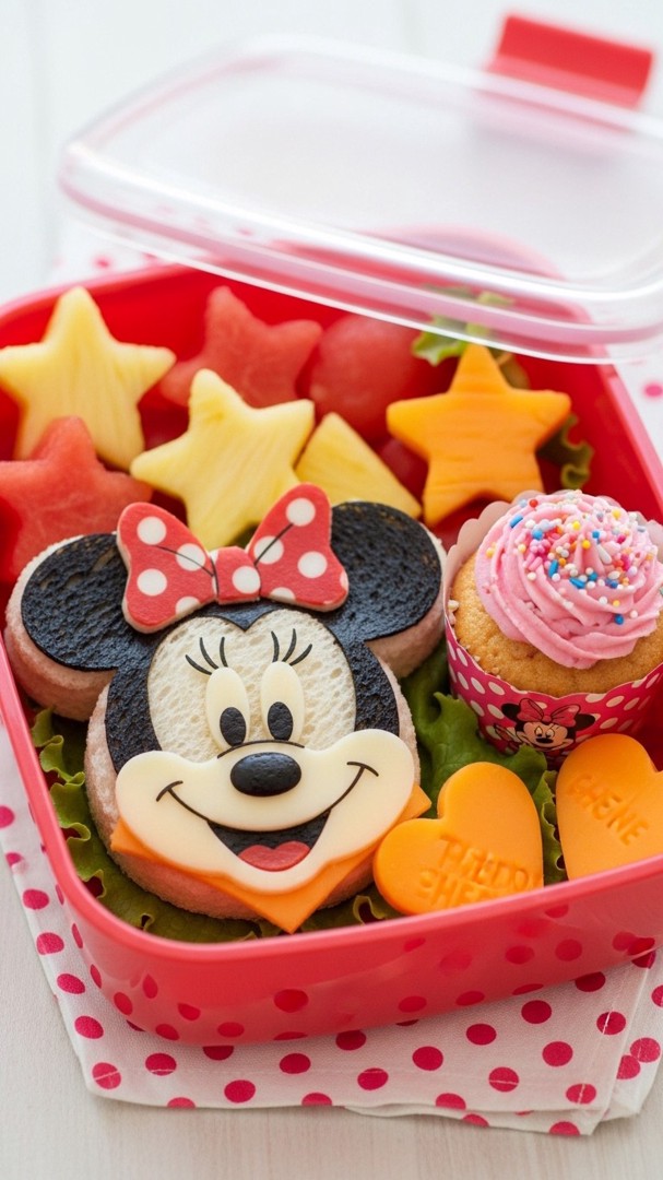 074 Bento style Minnie Mouse snacks for kids party and birthday lunchbox celebrations - Themed Ideas