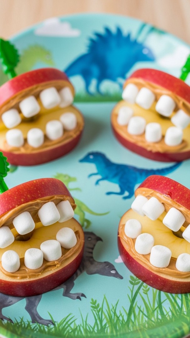 075 Dinosaur Snacks for Kids Apple Dino Mouths for a Healthy Party Treat - Themed Ideas