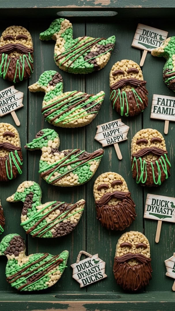 075 Duck Dynasty Snacks Birthday Treats Camo Rice Krispies Duck Shapes - Themed Ideas