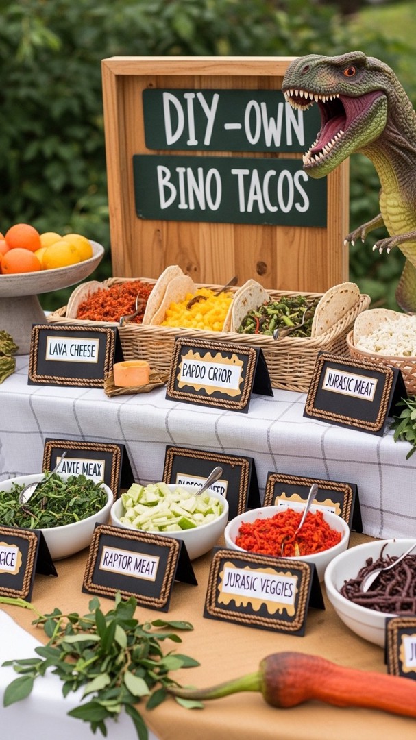 079 Dinosaur Snacks Party Idea Build Your Own Dino Tacos Station for Kids - Themed Ideas