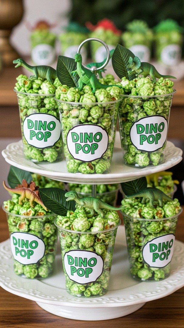 080 Dinosaur Snacks Ideas for Kids Dino Pop Popcorn Cups for Birthday Parties - Themed Ideas