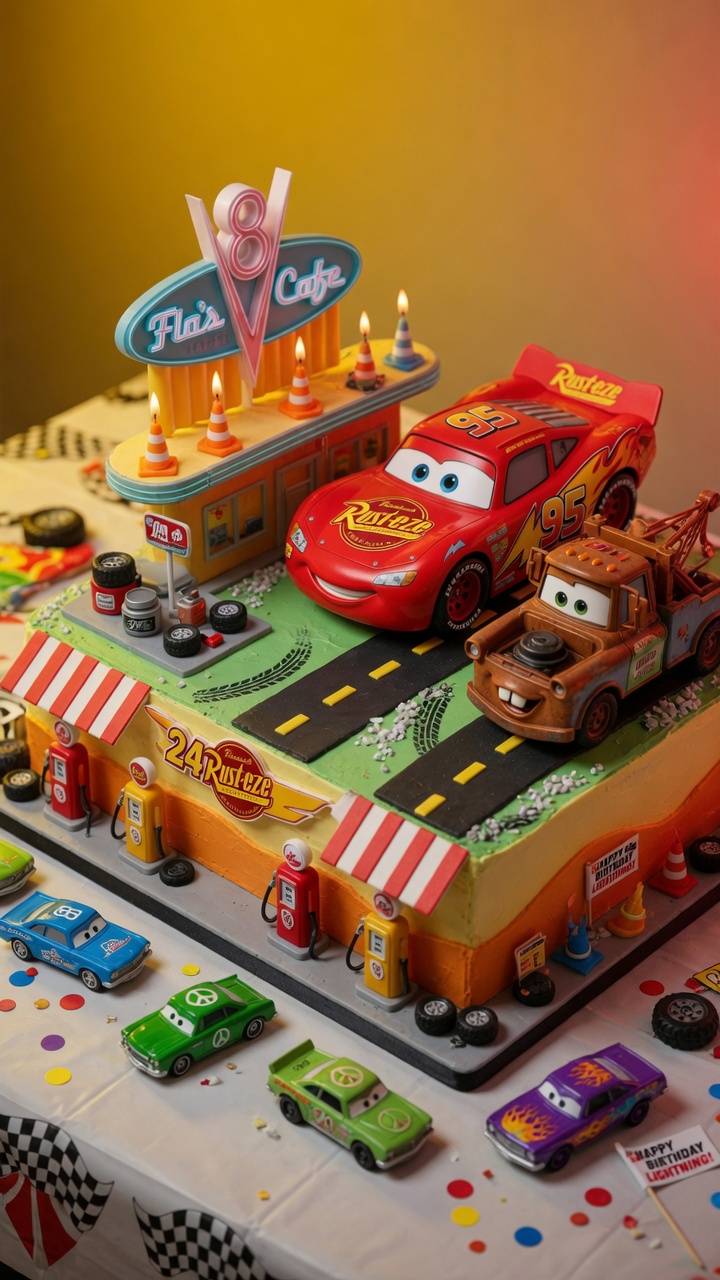 017 Charming Disney Cars Gas Station Cake for Celebrations - Themed Ideas