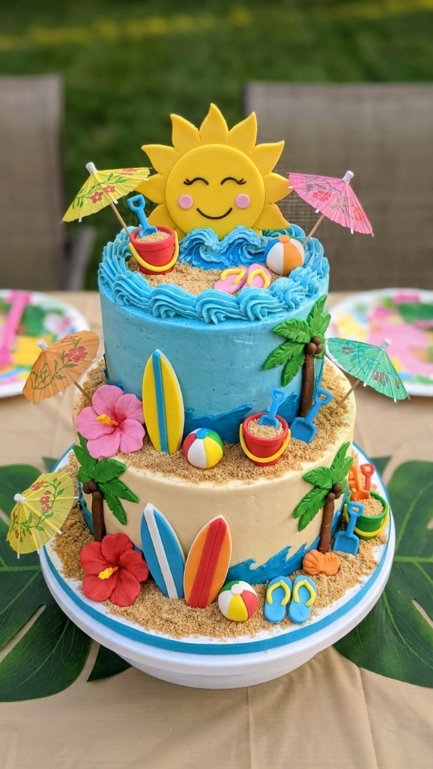 017 Sun and Surf Luau Cake Design for Kids - Themed Ideas