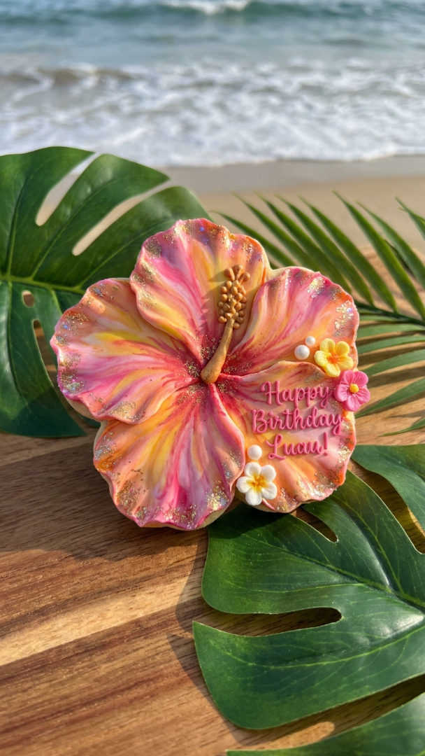 032 Hibiscus Flower Luau Birthday Cookie Design - Themed Ideas