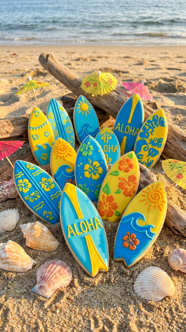 033 Surfboard Cookies for a Luau Birthday Party - Themed Ideas