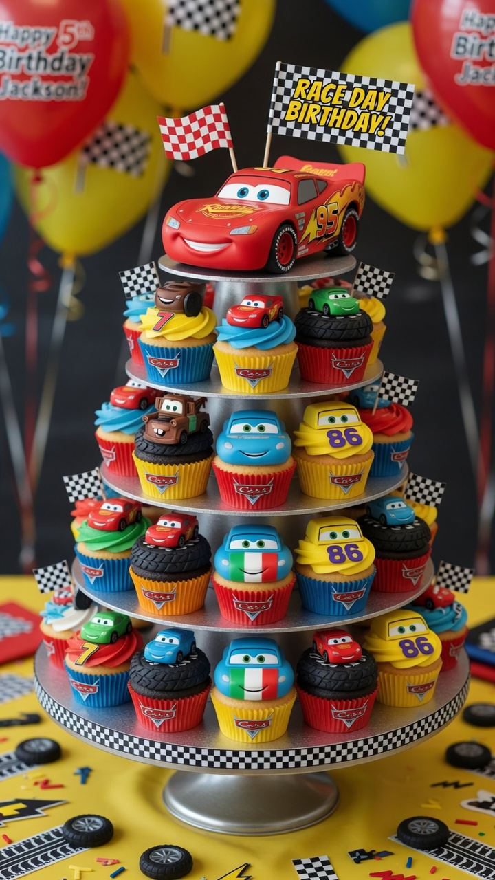 045 Creative Cupcake Tower Ideas for Disney Cars Birthdays - Themed Ideas