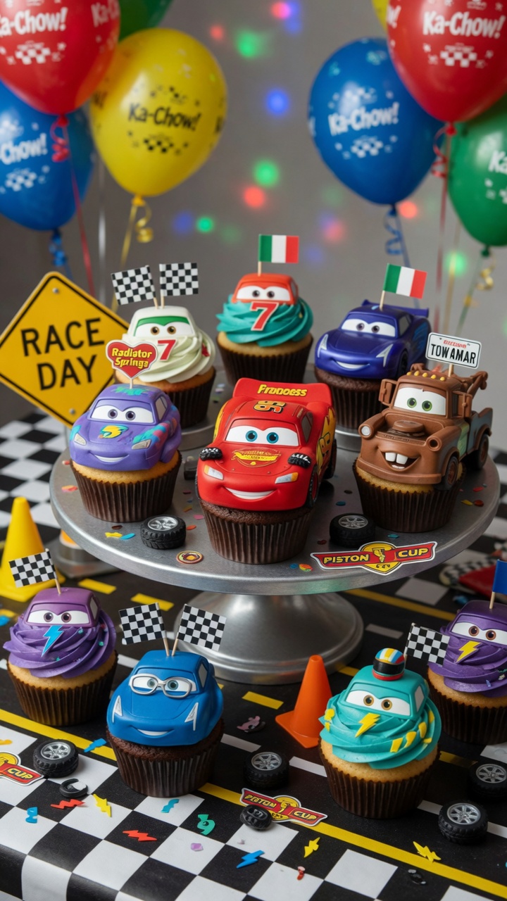 049 Whimsical Disney Cars Cupcake Displays for Kids - Themed Ideas