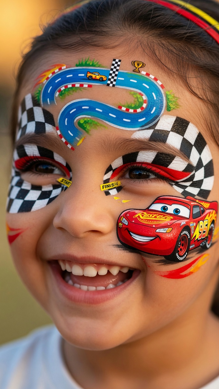 051 Disney Cars Face Paint Ideas for Kids Lightning McQueen Design - Themed Ideas