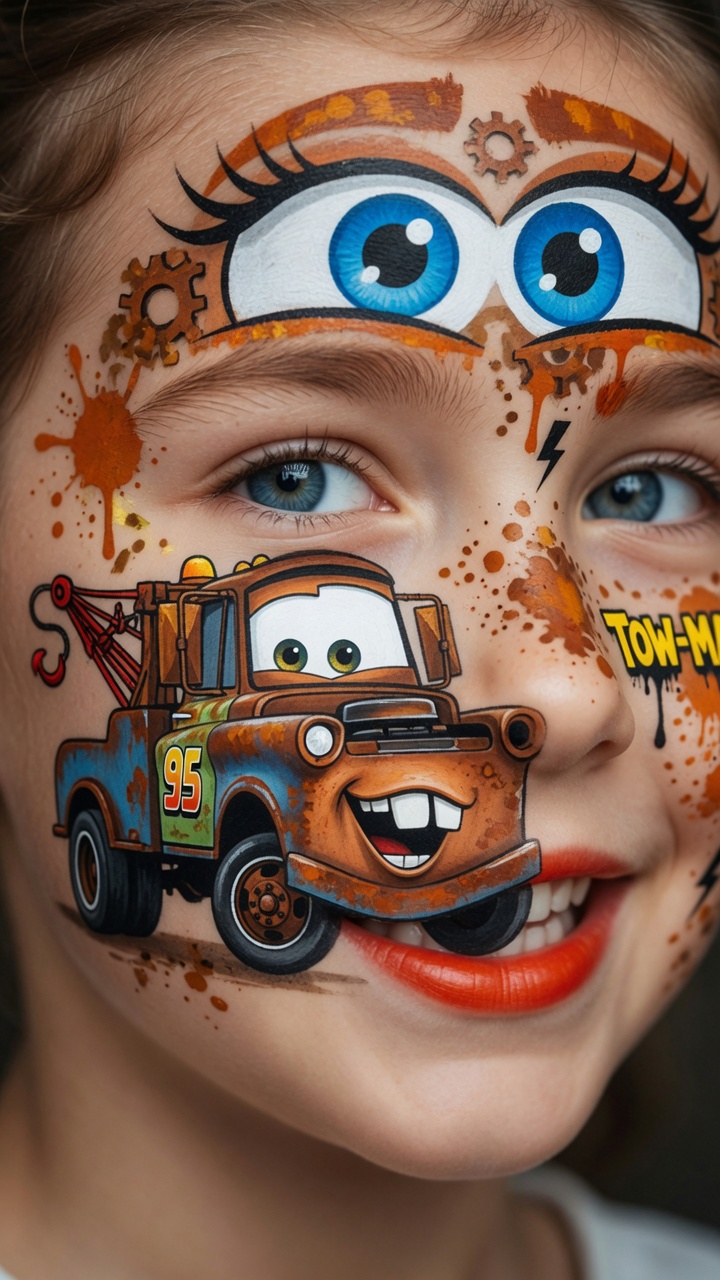 052 Disney Cars Face Painting Ideas Mater Design for Kids - Themed Ideas