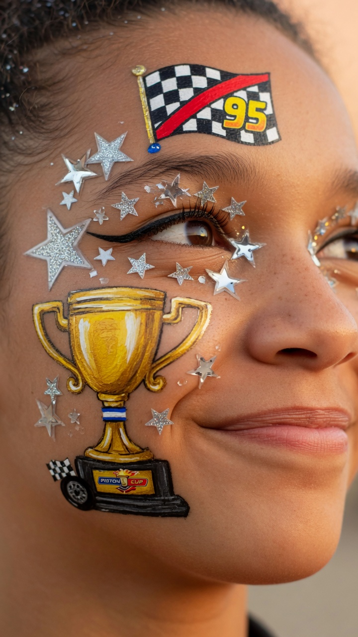 055 Unique Disney Cars Face Paint Ideas Piston Cup Trophy Design - Themed Ideas