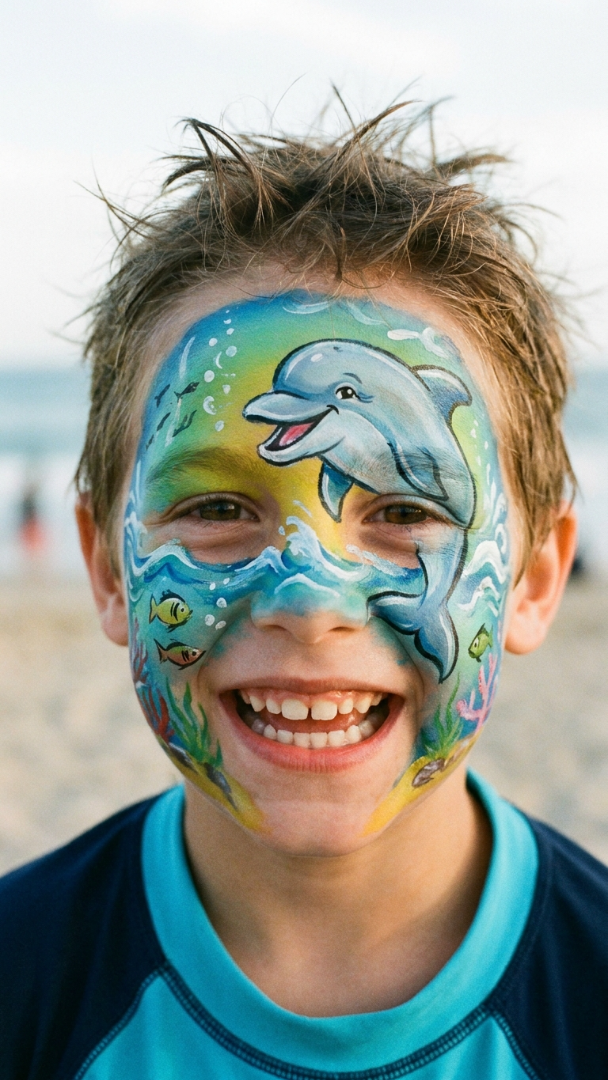 056 Joyful Luau Face Painting Ideas with Dolphins and Ocean Waves - Themed Ideas