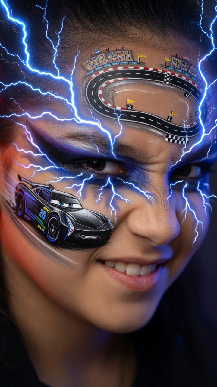 058 Adventurous Disney Cars Face Painting Ideas Jackson Storm Design - Themed Ideas