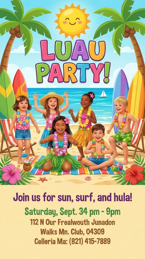 068 Creative Luau Party Invitation Ideas for Kids - Themed Ideas