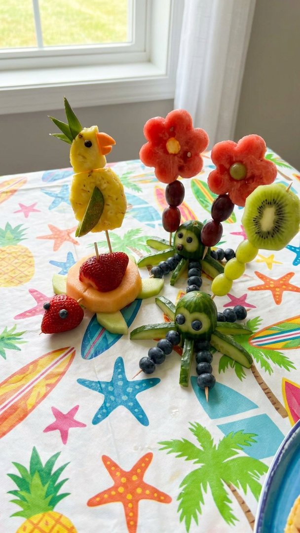 077 Playful Mini Skewers for Luau Themed Birthday Celebrations - Themed Ideas