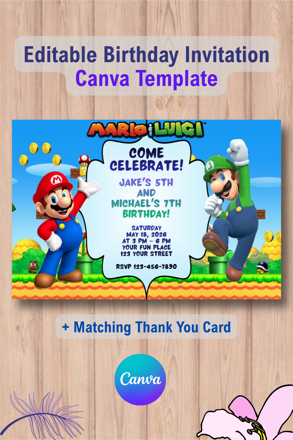 Double Super Mario and Luigi Canva Template