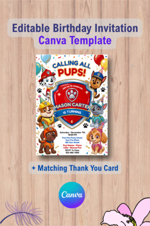 Paw Patrol birthday invitation with Thank You Card