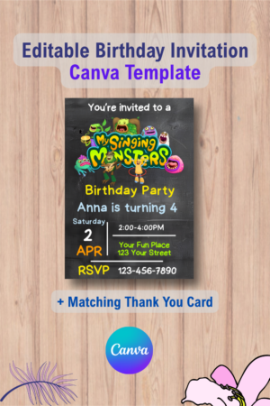 My Singing Monsters birthday invitation with Thank You Card