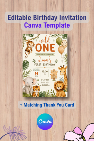 Jungle Animal birthday invitation with Thank You Card