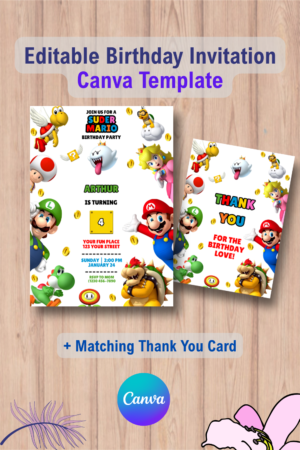 Editable Super Mario Invitation with Thank You Card 2 1070 Editable Super Mario Invitation with Thank You Card Canva Template