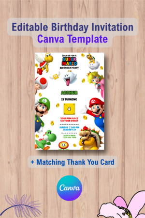 Editable Super Mario Invitation with Thank You Card