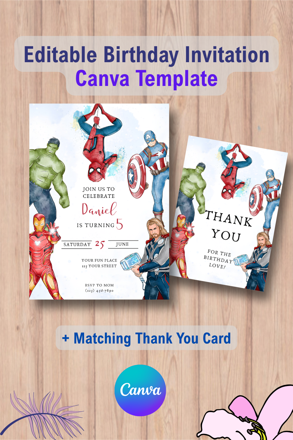 Avengers Party Editable Superheroes Birthday Invitation Template with Thank You Card 3 1072 Avengers Party Editable Superheroes Birthday Invitation Template with Thank You Card Canva Template