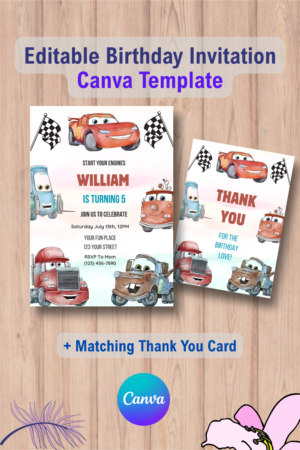 Disney Cars McQueen Invitation with Thank You Card