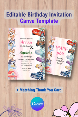 Blue Puppy and Disney Cars Birthday Invitation Template with Thank you Card 5 1094-Double-Blue-Puppy-and-Cars-Birthday-Invitation-Template-with-Thank-you-Card Canva Template