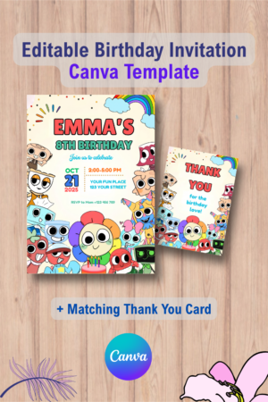 Dandy's World Birthday Invitation with Thank You Card 9 1122 Dandy's World Birthday Invitation with Thank You Card Canva Template