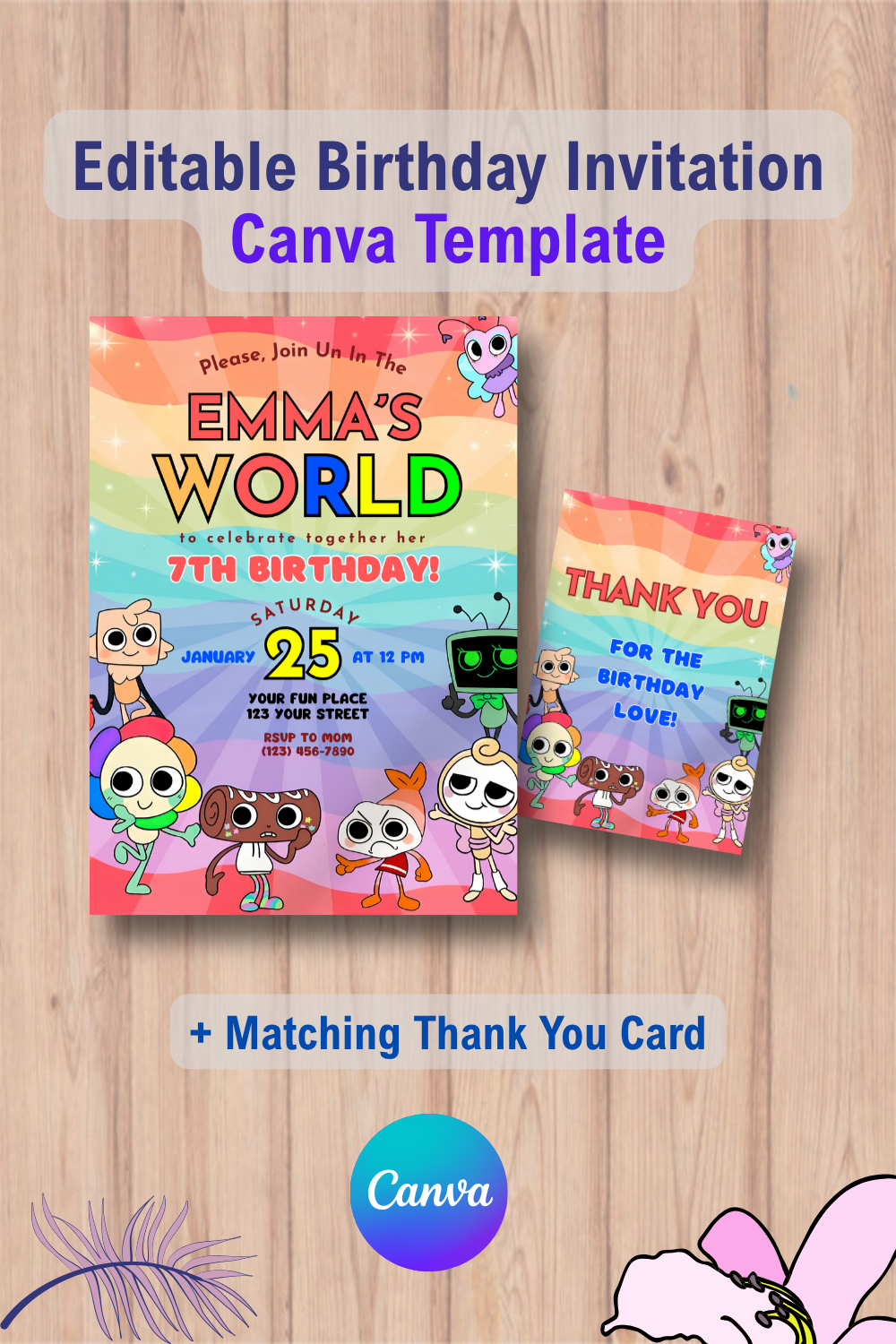 Dandy's World Birthday Invitation with Thank You Card 2 1123 Dandy's World Birthday Invitation with Thank You Card Canva Template