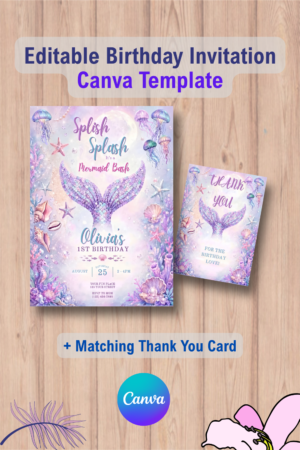 Mermaid Tail Birthday Invitation Template, Mermaid Bash Under the Sea Invite with Thank You Card 10 1136 Mermaid Tail Birthday Invitation Template, Mermaid Bash Under the Sea Invite with Thank You Card Canva Template